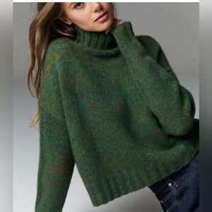 Autumn Cashmere 100% Cashmere Large chunky mock sweater moss green turtleneck